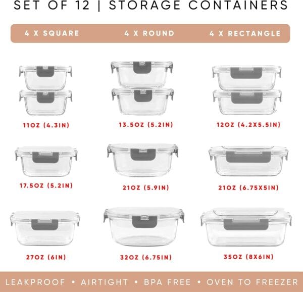 81g52b0MIQL._AC_SL1500_.jpg 24-Piece Glass Food Storage Set with Lids (Gray) โ Buy 1, Get 1 FREE (48 Pieces Total)